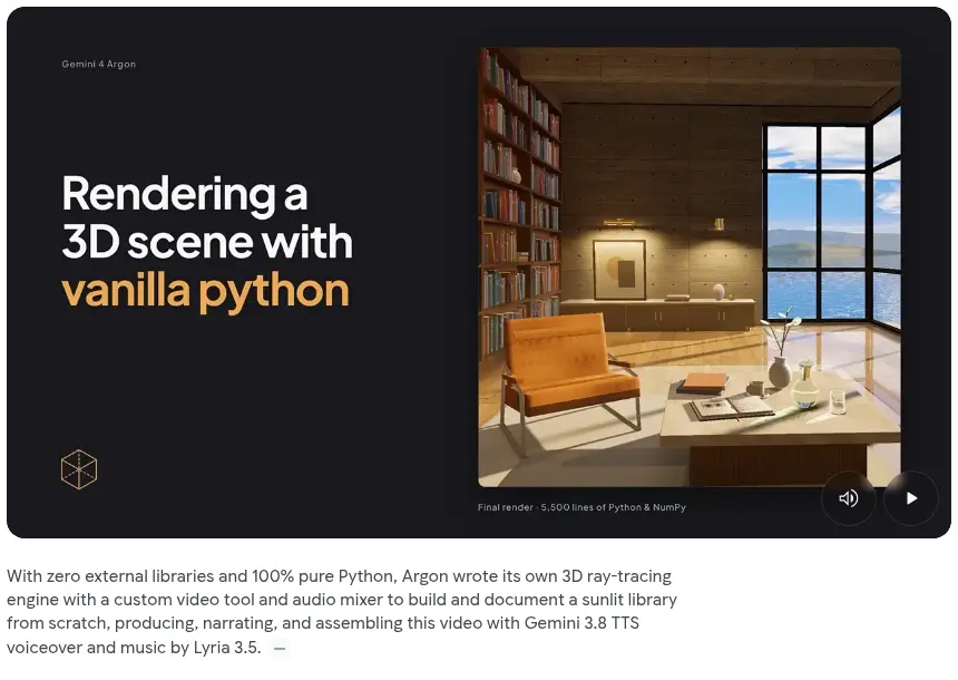Google DeepMind page showing the sunlit-library demonstration