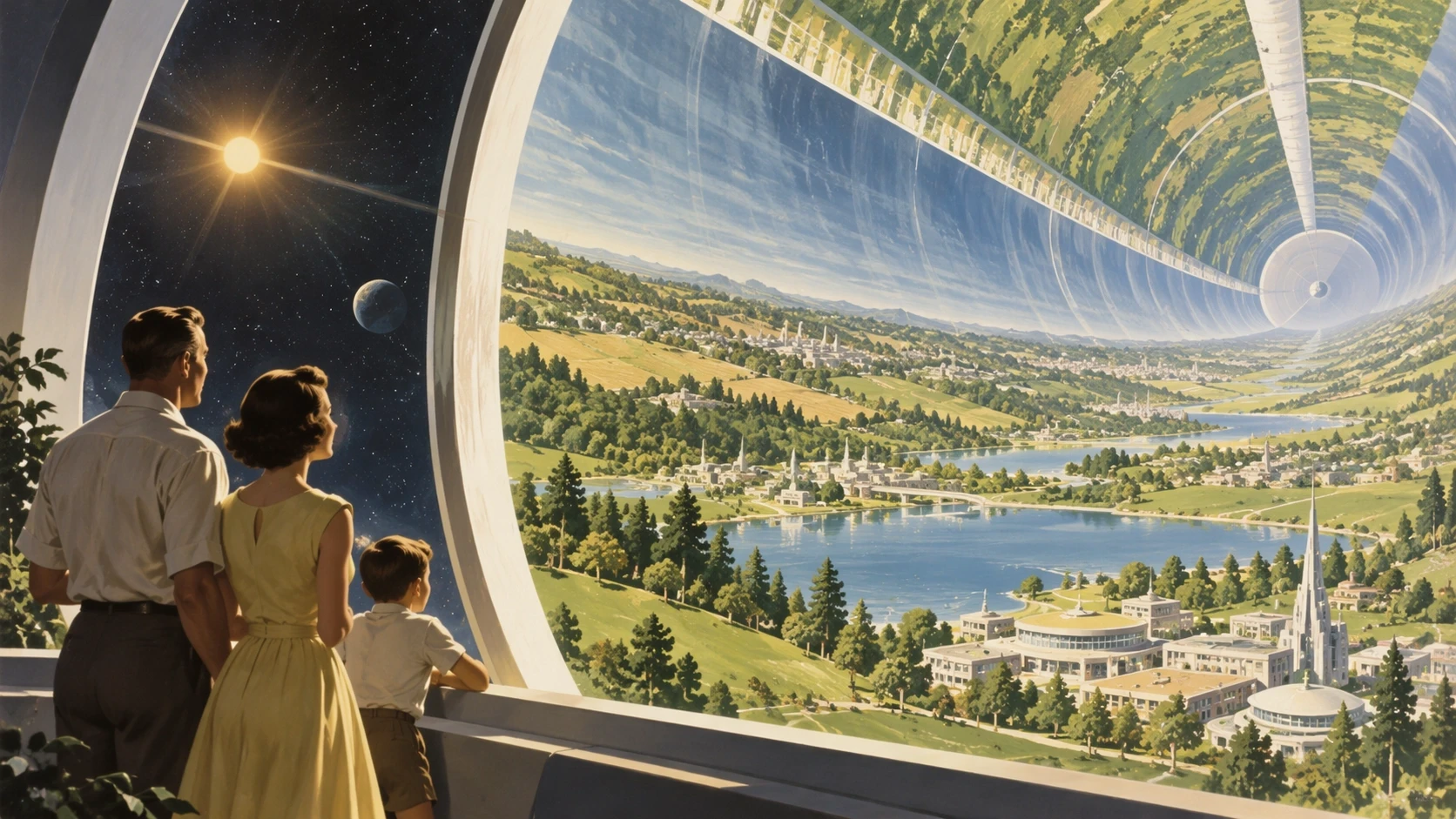 Complex ring-shaped space city scene