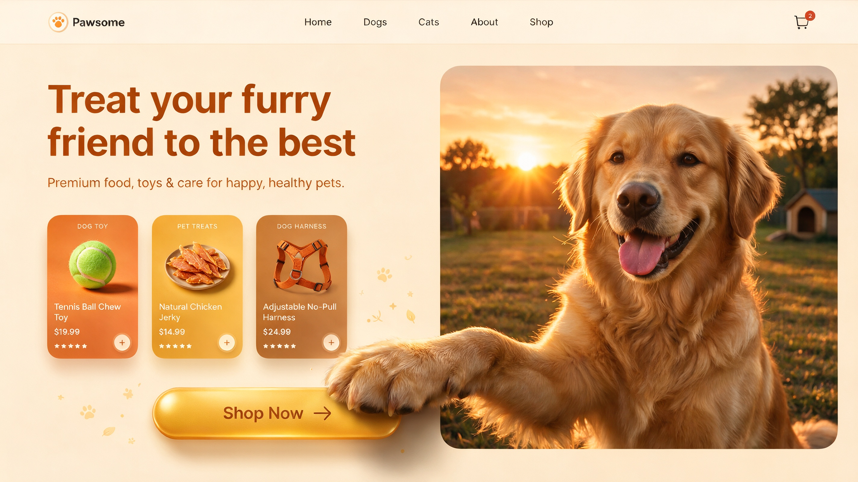 Seedream 5.0 Pro product UI example: pet ecommerce hero design